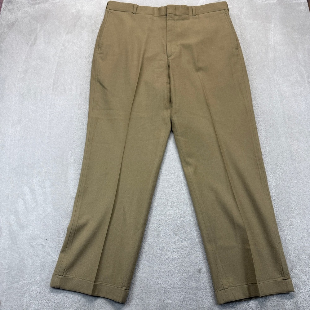 Vintage Lands' End Pants Men's 38 100% Wool Dress Tan Straight Leg Cuff USA Made
